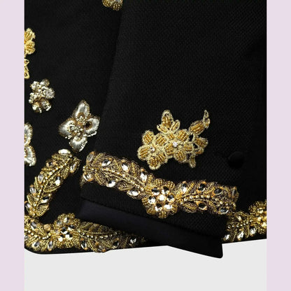 Luxury Men's Suits Tailored 2 Pieces Blazer Pants One Button Wedding Sheer Lapel Gold Appliques Diamonds Custom Made Plus Size