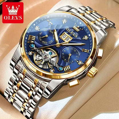 OLEVS 9910 Tourbillon Automatic Watch for Men Luxury Skeleton Men's Mechanical Wristwatch Stainless Steel Top Original Man Watch
