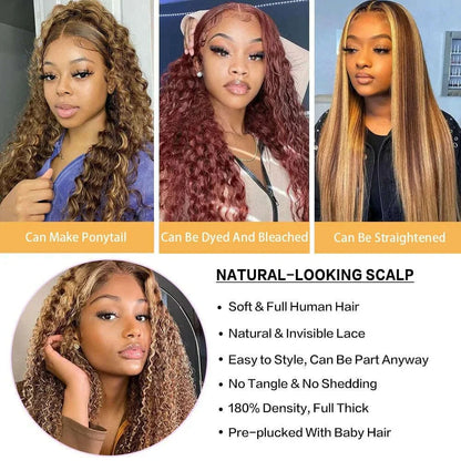 250% 4/27 Highlight 13x6 Deep Wave Lace Front Wigs Human Hair 13x4 Ombre Curly Wig Straight HD Front Wig Human Hair Pre Plucked