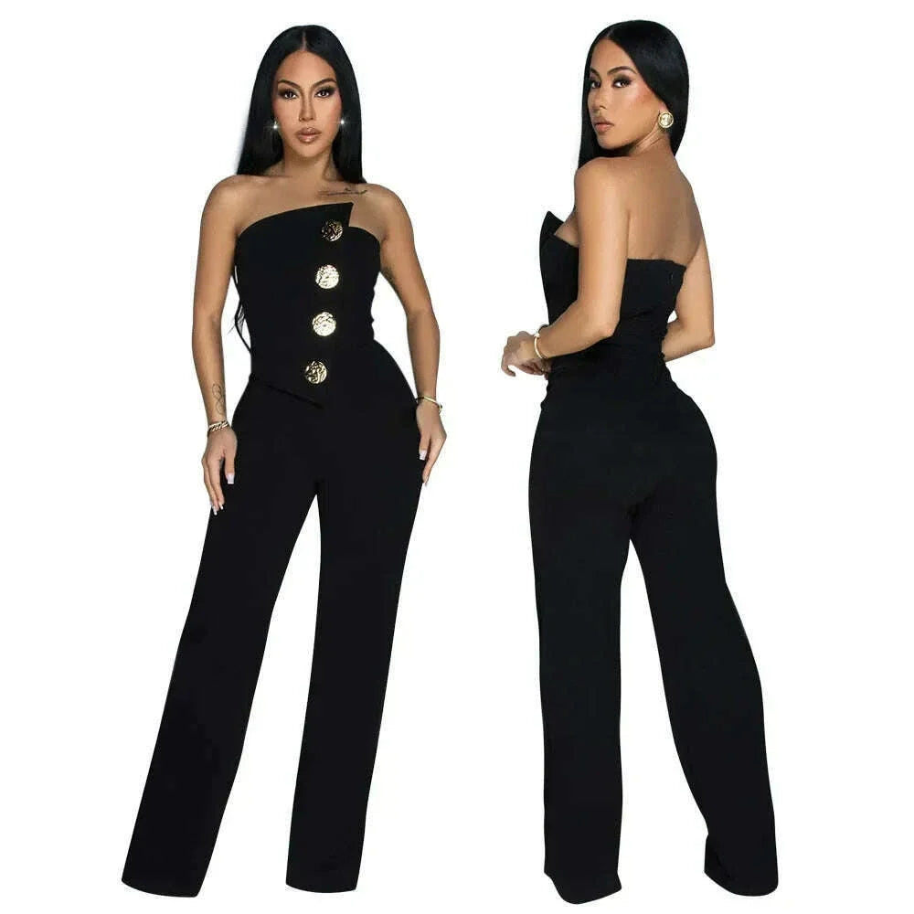 Jumpsuits Sexy Women One Piece Sleeveless Strapless Tight High Waist Overalls Wide Leg Long Pants Irregularity Rompers