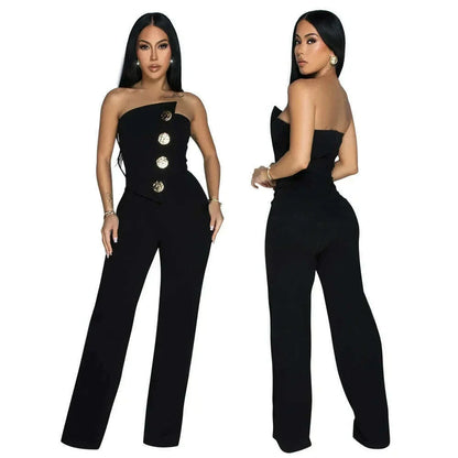 Jumpsuits Sexy Women One Piece Sleeveless Strapless Tight High Waist Overalls Wide Leg Long Pants Irregularity Rompers