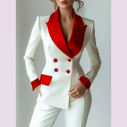 Women Patchwork Short Blazer Jacket Peak Lapel Fashion Office Lady Long Sleeve Elegant Casual Double Breasted Blazer Coat
