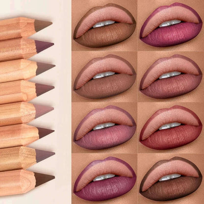 Nude Brown Lipliner Pen Wooden Matte Lip Liner Waterproof Lipstick Pencil Easy To Wear Non-stick Cup Lip Contouring Pen Cosmetic