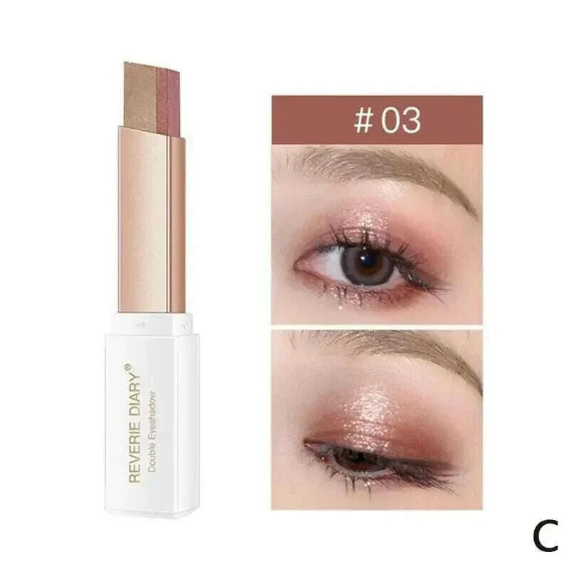 Professional 2 In 1 Double Color Gradient Velvet Eye Shadow Stick Lazy Makeup Waterproof Lasting Shimmer Metallic Eyeshadow