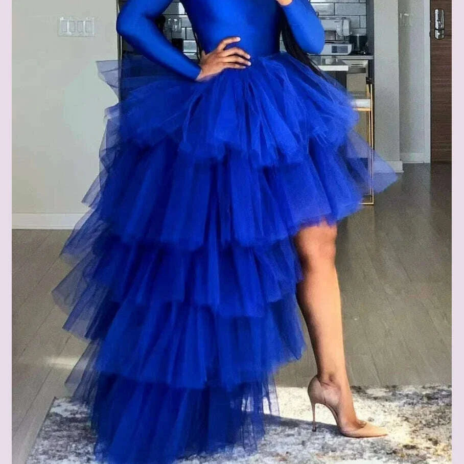 Women Tulle Petticoat Tiered High Low Elastic Waist Tutu Skirts Puffy Long Soft Net Gown Underskirt Prom Maxi Skirt Free Size