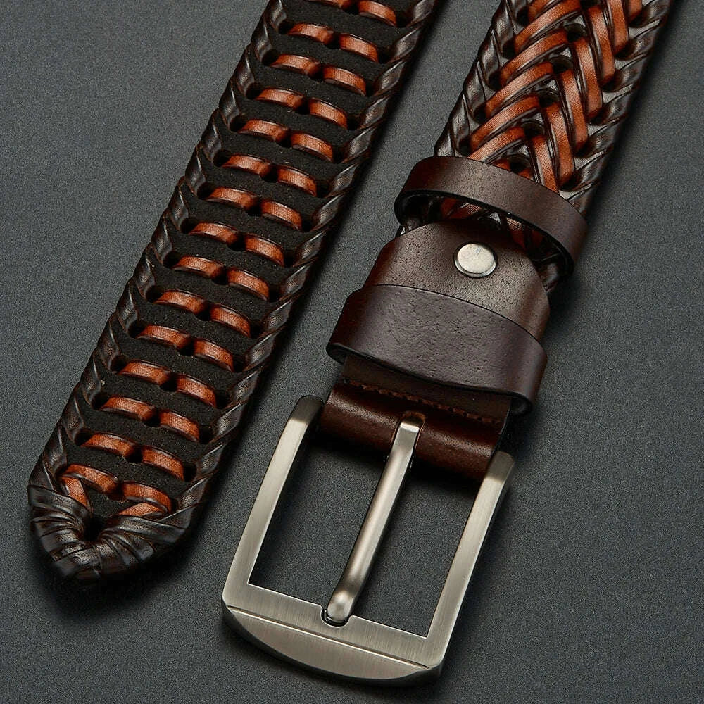 LUCKACE Genuine Leather Casual Men's Belt Trendy Golf Belts Knitted Belt With Alloy Buckle Best Gift Choice for Boyfriend/Husban
