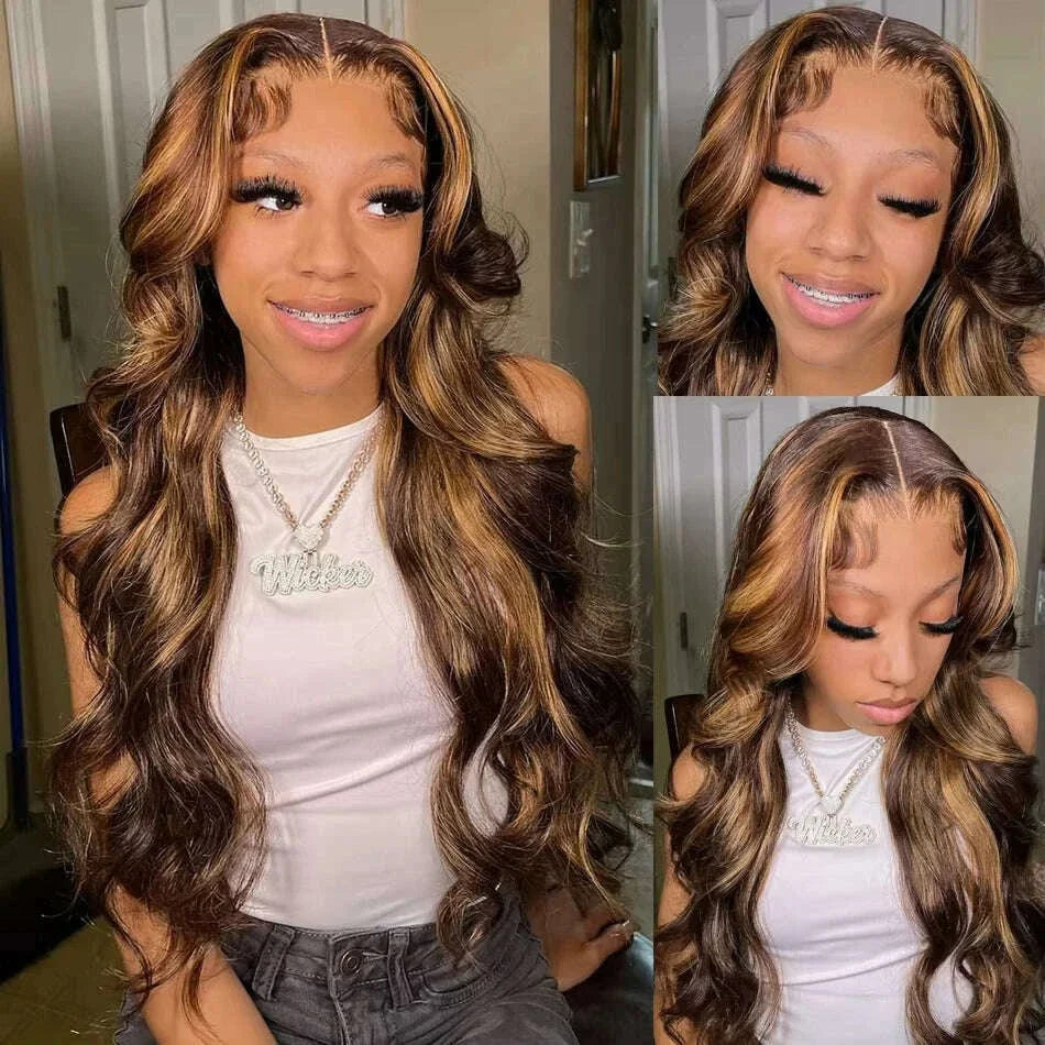 Highlight 200 density lace front wig human hair Body wave 30 inch colored wigs Brazilian 13x6 hd lace frontal wig for women