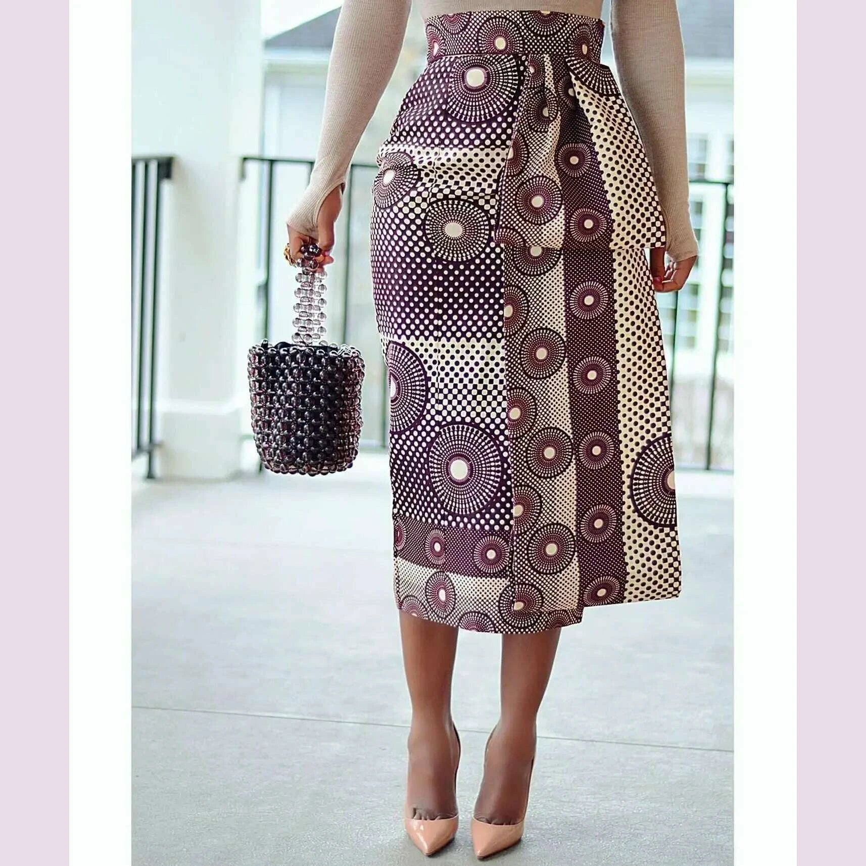 CM.YAYA Women Skirts Print High Waist Stretchy Bodycon Midi Skirt Ladies Vintage Fashion Streetwear 2024 Autumn Winter Elastic