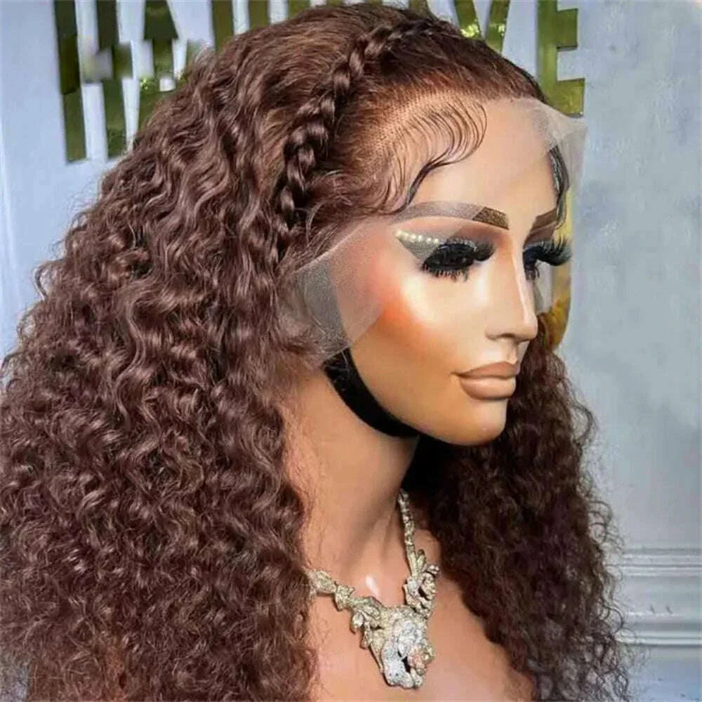 26inch 180density Soft Kinky Curly Wig Brown Lace Front Wig For Women Baby Hair Synthetic Wigs Heat Temperature Glueless