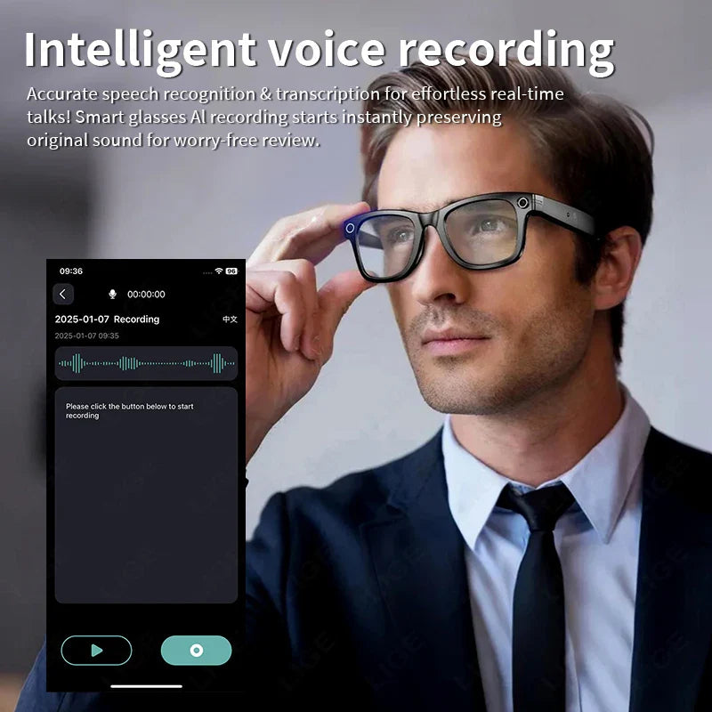 LIGE Smart Glasses 100W Pixel Camera Smart Glasses Camera Bluetooth Call Music Sunglasses AI Voice Assistant Video Sound Record