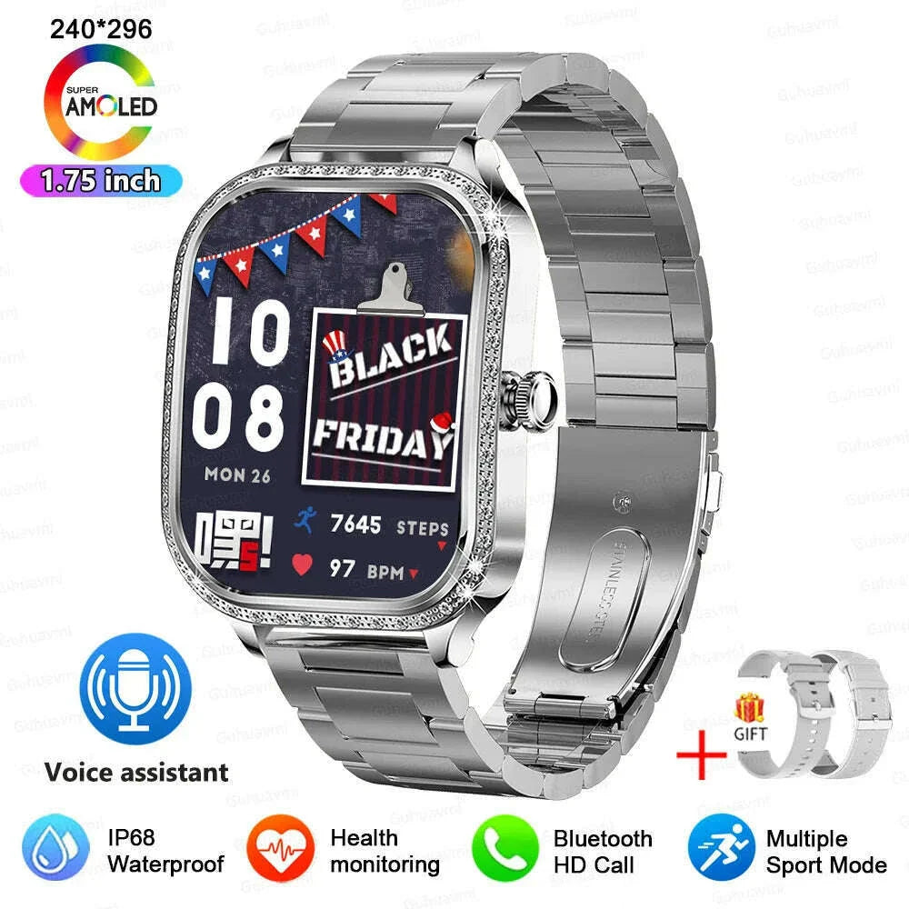 2025 New Lady Smart Watch Women AMOLED Curved Screen IP68 Waterproof Health Call Smartwatch For Samsung Huawei Apple Watch 4 ios