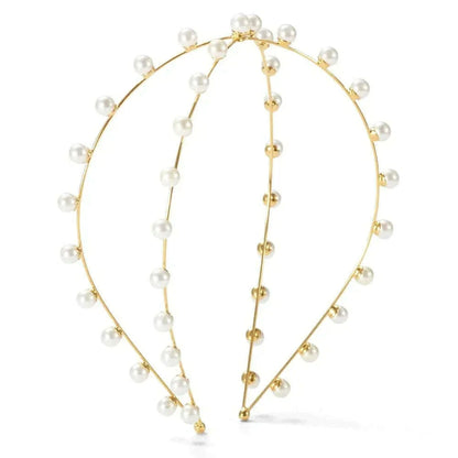 Stonefans Fashion Double Layer Pearl Headband Bridal for Women Wedding Cross Pearl Hair Accessory Elegant Hairband Jewelry