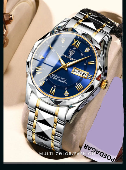 POEDAGAR Top Brand Luxury Man Wristwatch Waterproof Luminous Date Week Men Watches Stainless Steel Quartz Men's Watch Male reloj