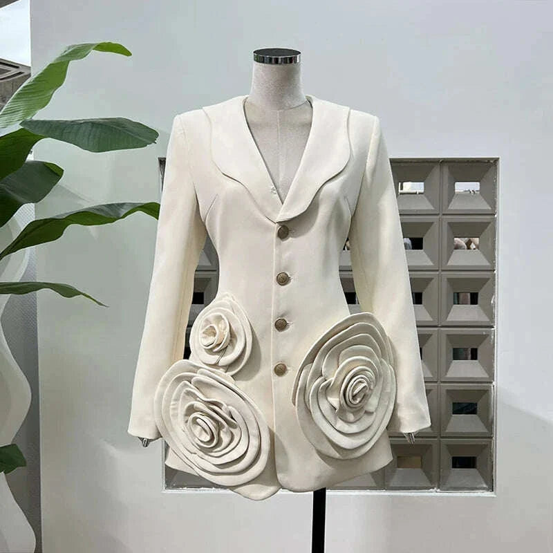 KBQ Solid Spliced Appliques Tunic Coats for Women Lapel Long Sleeve Patchwork Single Breasted Temperament Coat Female Fashion