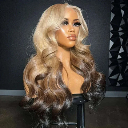 OmBre Blonde Lace Front Wigs For Women Synthetic 13X4 Lace Frontal Wigs Pre Plucked Hairline With Baby Hair Wig 200% Density