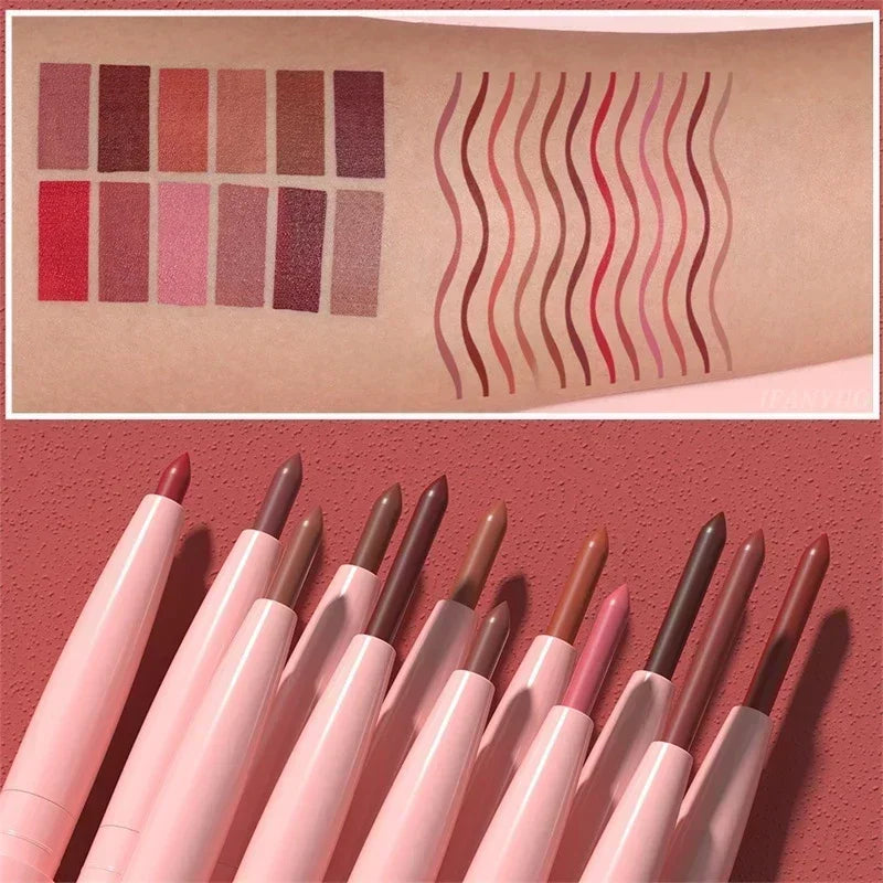 Waterproof Matte Lipliner Pencil Red Contour Tint Lipstick Long Lasting Non-stick Cup Moisturising Lips Makeup 12 Colors