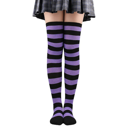 Wide Striped Stockings Women Over Knee High Long Socks Christmas Halloween Cosplay Anime Performance Party Gifts Socks Colorful