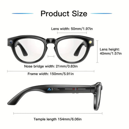 AI Voice Assistant Smart Glasses - Wireless Calls, AI Translation,  with LED Flashlight Remote Camera, Music Playback,  Gift