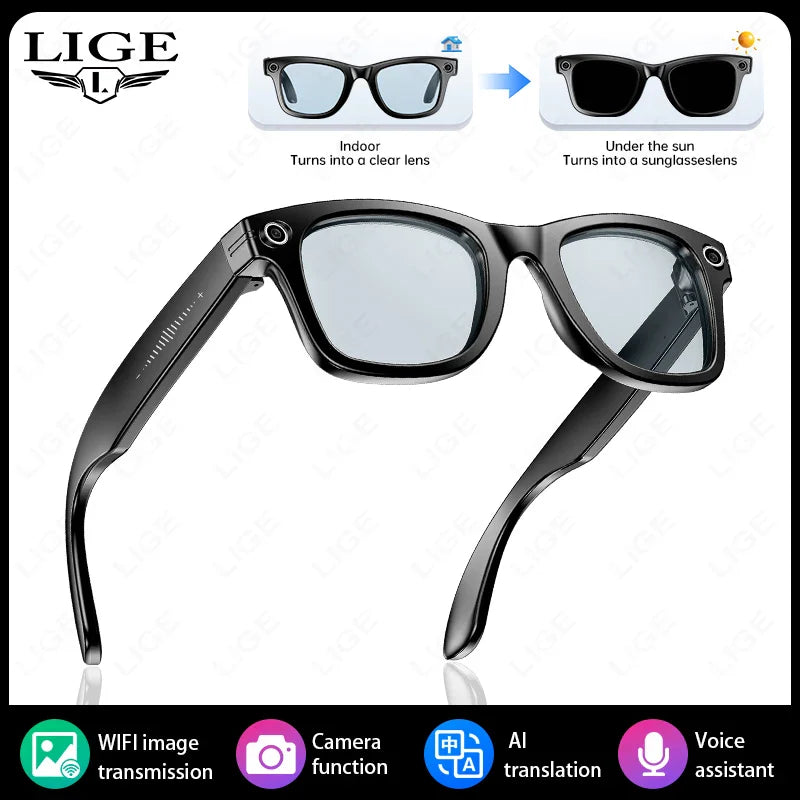LIGE Smart Glasses Take Pictures 800W Video Recording Bluetooth Music Call AI Q&A Intelligent Translation Waterproof Sunglasses