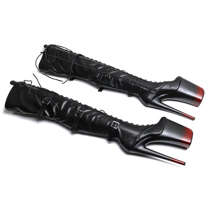 Leecabe  23CM/9inches Matte  PU  Trend fashion high Heel platform stripper heel Pole Dance boots