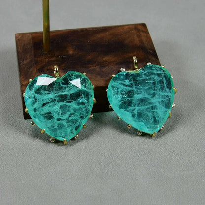 APDGG 2 Pcs Cz Green Crystal Natural Quartz Stone Heart Shaped Gold Plated Pendant DIY Fashion Jewelry Necklace Making DIY