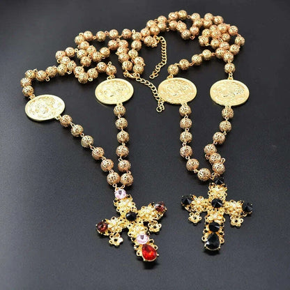2024 Baroque Cross Holloway crystal antique necklace, fashion show premiere palace-style women's necklace, sweater chain