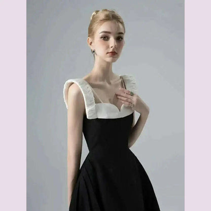 DEAT Elegant Dress Contrast Color Wide Slip Sleeveless A-line Backless Women's Evening Dress 2025 Spring New Fashion 13DB4369