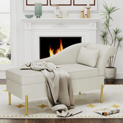 Velvet Chaise Lounge with Storage, Modern Upholstered Tufted Chaise Lounge Chair Indoor Sofa Recliner Couch for Bedroom Office