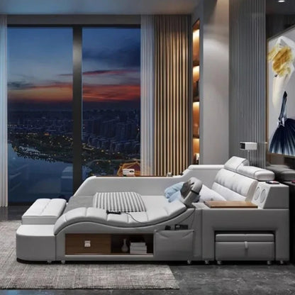 Modern Aesthetic Double Bed Multifonction Storage Salon King Double Bed Luxury Smart Lit Intelligent Multifonctions Furniture
