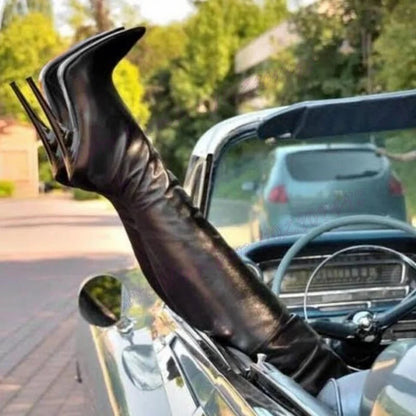 Extreme High Heels Knee High Boots Pointed Toe Shoes for Women Over The Knee Matte Leather Sexy Shoes 2025 Zapatos Para Mujere