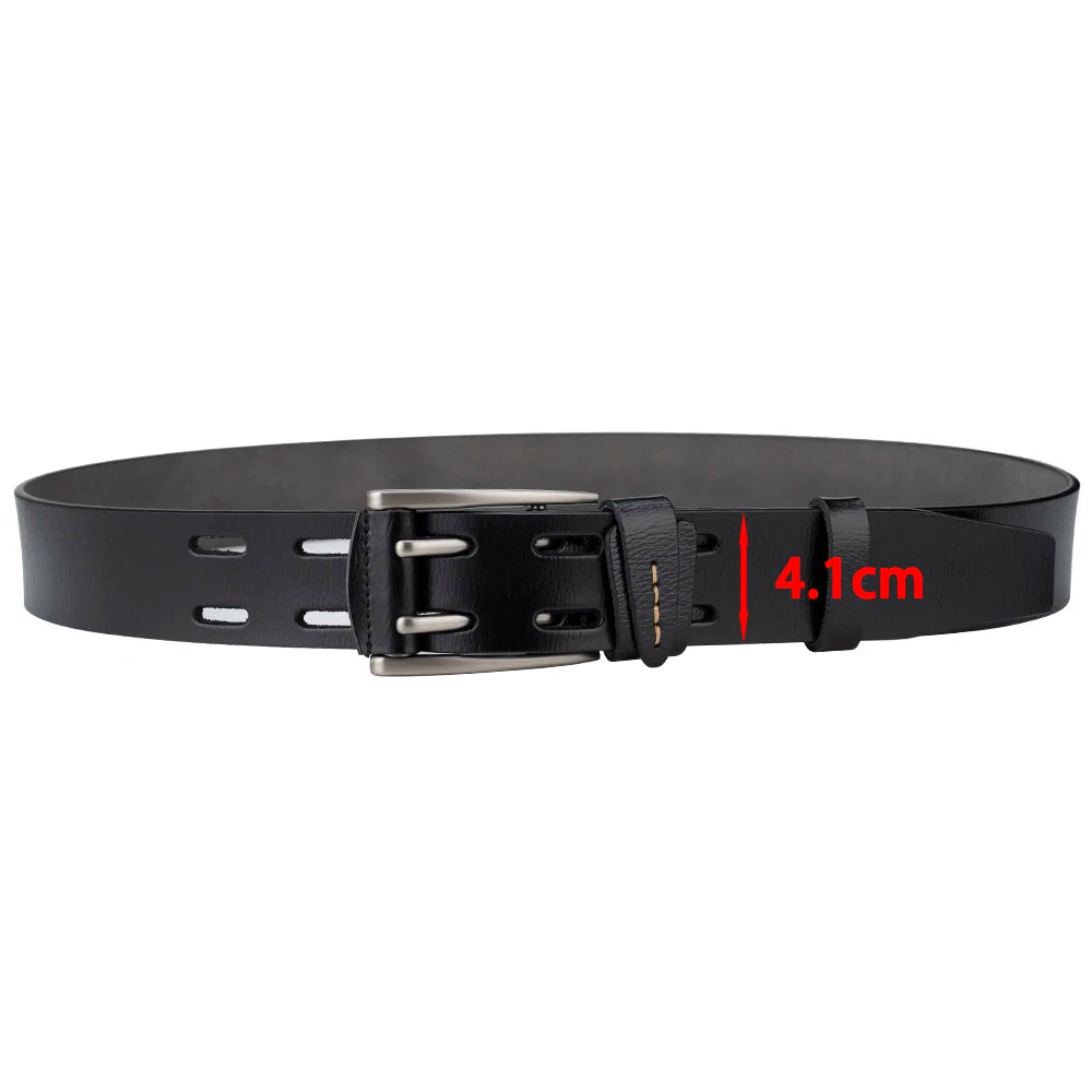 Men's Double Pin Buckle Genuine Leather Belt Casual 4.1cm