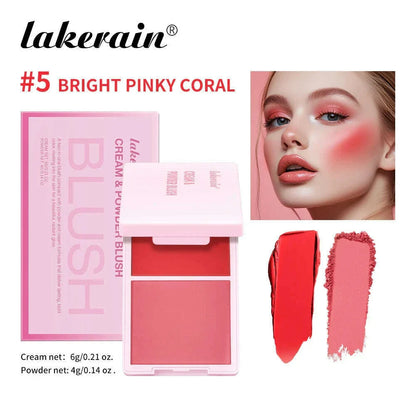 5Colors Cream & Powder Blush Matte Dewy Rosy Blush Makeup Pan Long-lasting Wearing High Pigment Natural Matte Blush Cosmtics