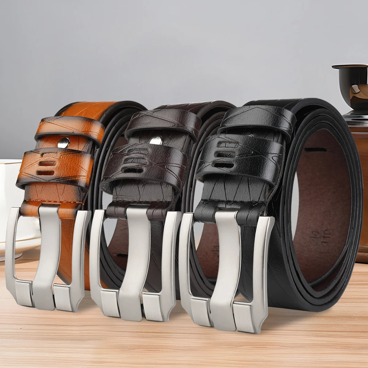 Belt, men's needle buckle belt, genuine leather, pure cowhide, simple youth casual jeans, men's pants belt, trendy for young peo