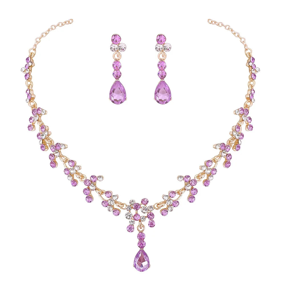 Fashion Crystal Bridal Wedding Jewelry Sets Women Gold Color Rhinestone Necklace Long Earrings Set Dress Accessories Bridesmaids