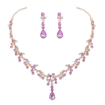 Fashion Crystal Bridal Wedding Jewelry Sets Women Gold Color Rhinestone Necklace Long Earrings Set Dress Accessories Bridesmaids