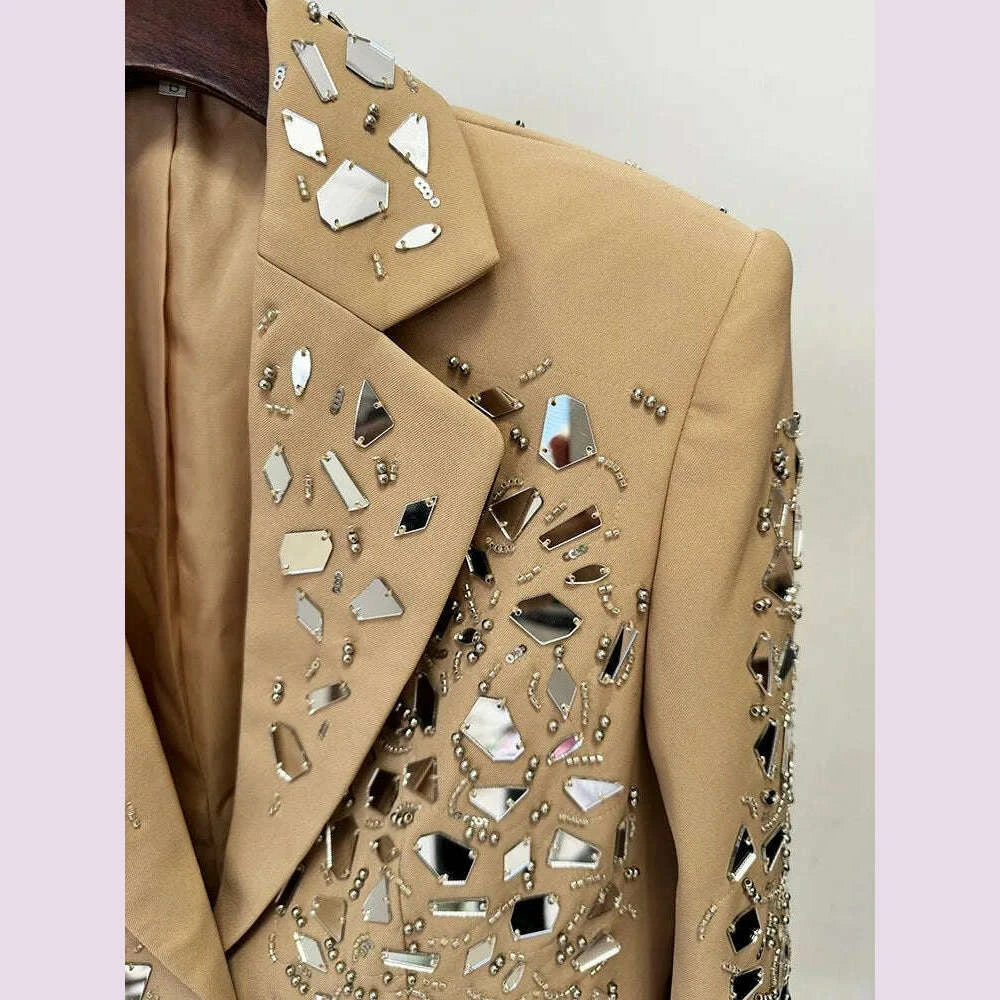 Fashion Runway Women Suits Sets Shiny Sequin Beading Single Breasted Blazers Shorts Office Ladies Design Elegant Two Pece Set