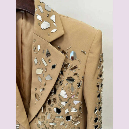 Fashion Runway Women Suits Sets Shiny Sequin Beading Single Breasted Blazers Shorts Office Ladies Design Elegant Two Pece Set