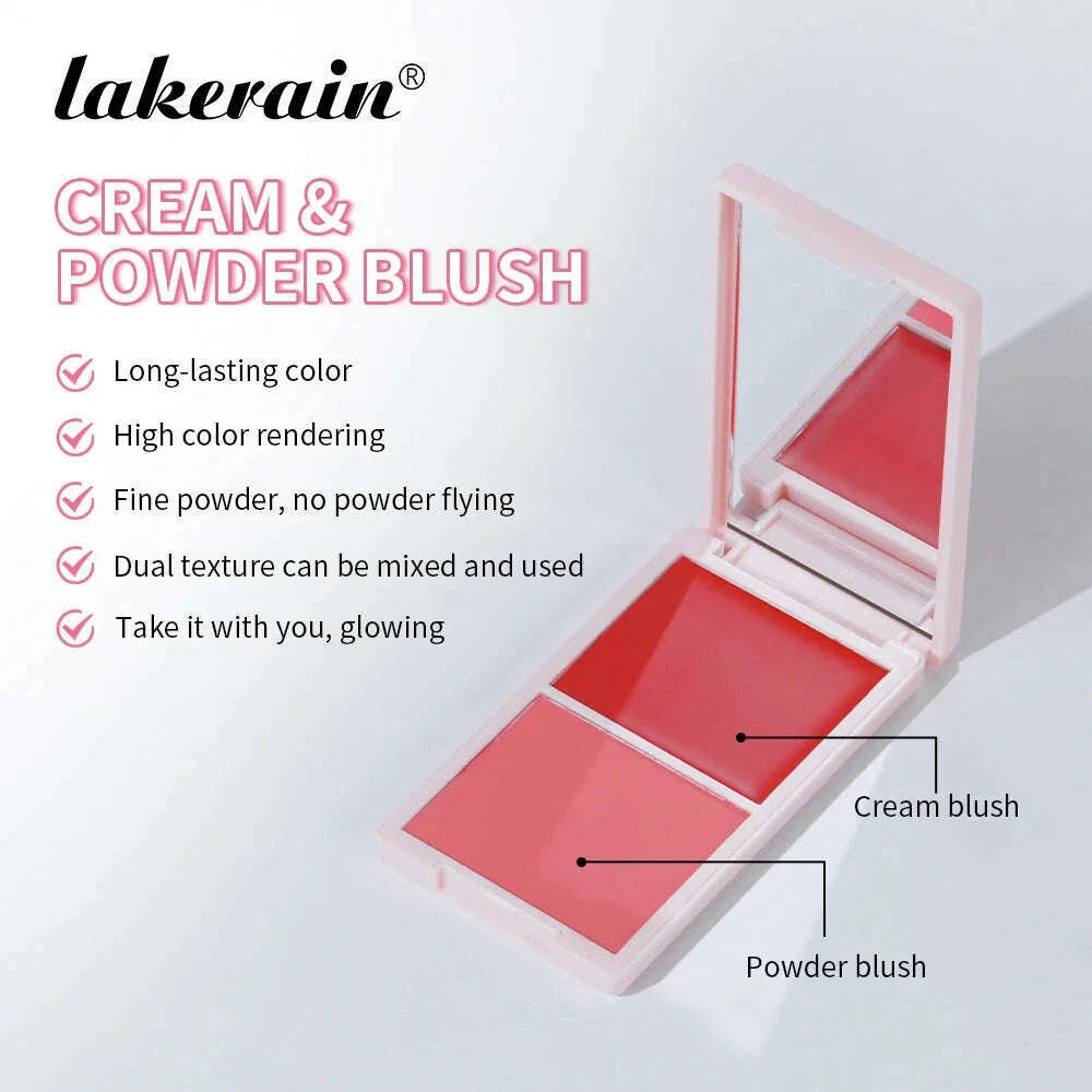 5Colors Cream & Powder Blush Matte Dewy Rosy Blush Makeup Pan Long-lasting Wearing High Pigment Natural Matte Blush Cosmtics