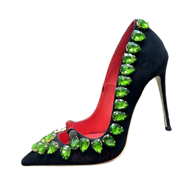ABENGYA Pointed Toe Thin High Heel Shoes Women Gemstone Border Stiletto Pumps Female Summer Luxury Sexy Bride Dress Shoes Woman