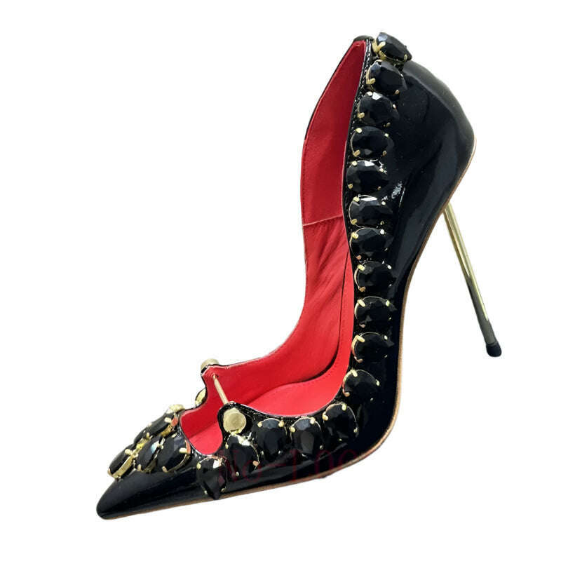 ABENGYA Pointed Toe Thin High Heel Shoes Women Gemstone Border Stiletto Pumps Female Summer Luxury Sexy Bride Dress Shoes Woman