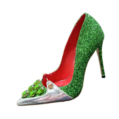 ABENGYA Pointed Toe Thin High Heel Shoes Women Gemstone Border Stiletto Pumps Female Summer Luxury Sexy Bride Dress Shoes Woman
