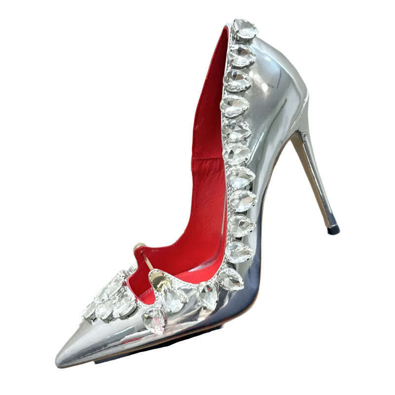 ABENGYA Pointed Toe Thin High Heel Shoes Women Gemstone Border Stiletto Pumps Female Summer Luxury Sexy Bride Dress Shoes Woman