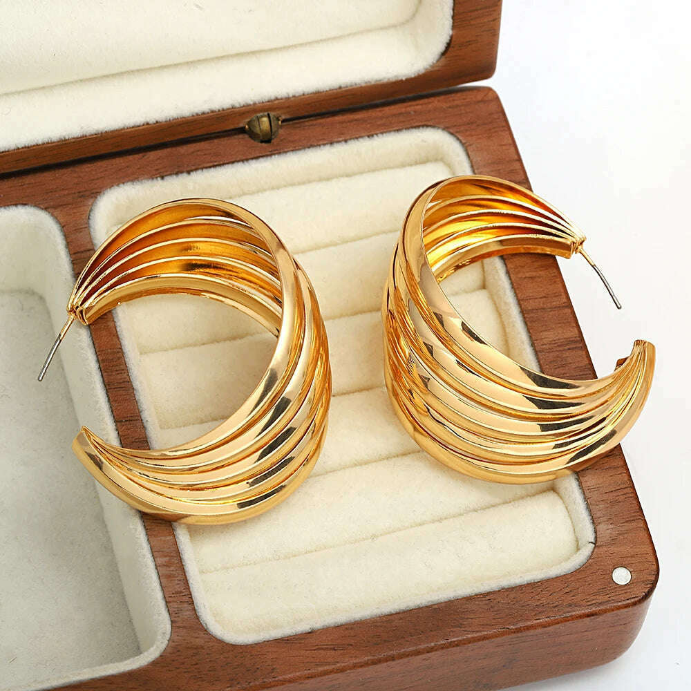 AENSOA European and American Fashion Round Circle Twist Hoop Metal Earrings for Women New Punk Style Gold Color Retro Earring