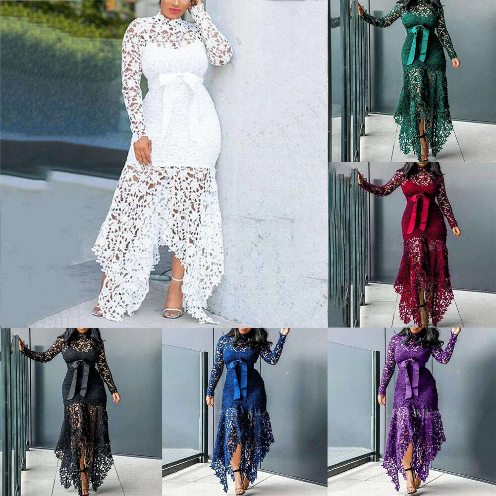 Affordable Brand New Dress Lace Women Dress Bodycon Evening Party Ladies Maxi Dresses Long Sleeve Plus Size Prom