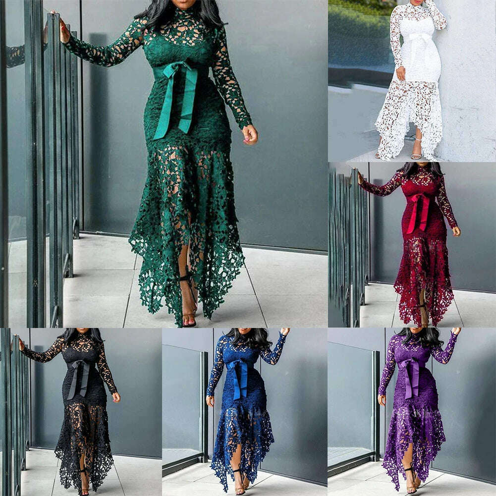 Affordable Brand New Dress Lace Women Dress Bodycon Evening Party Ladies Maxi Dresses Long Sleeve Plus Size Prom