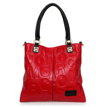 Aidrani  New Trendy Letter Printed Women's Handbag First Layer Cowhide Large Capacity Portable One Shoulder Underarm Bag