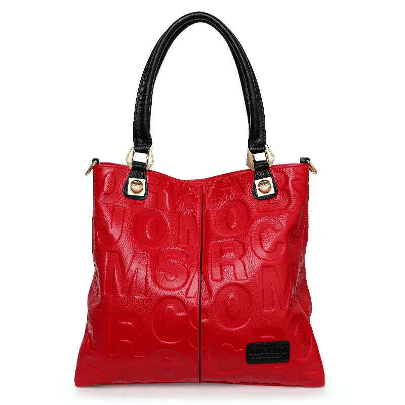 Aidrani  New Trendy Letter Printed Women's Handbag First Layer Cowhide Large Capacity Portable One Shoulder Underarm Bag