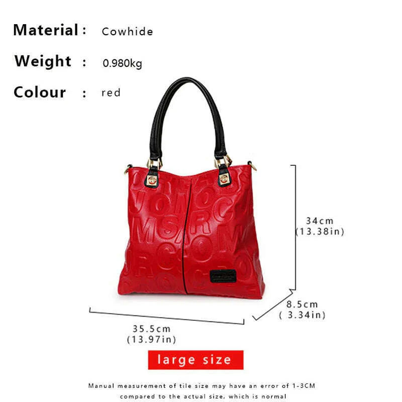 Aidrani  New Trendy Letter Printed Women's Handbag First Layer Cowhide Large Capacity Portable One Shoulder Underarm Bag