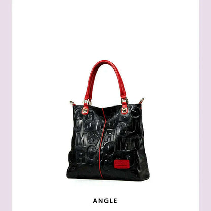 Aidrani Trendy WOMEN'S Large Capacity Letter Embossed Tote Bag Made of Soft Cowhide Material Single Shoulder Underarm Bag