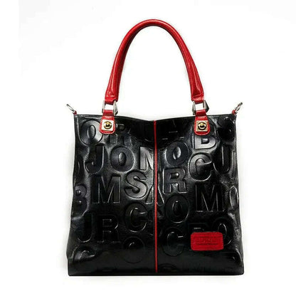 Aidrani Trendy WOMEN'S Large Capacity Letter Embossed Tote Bag Made of Soft Cowhide Material Single Shoulder Underarm Bag